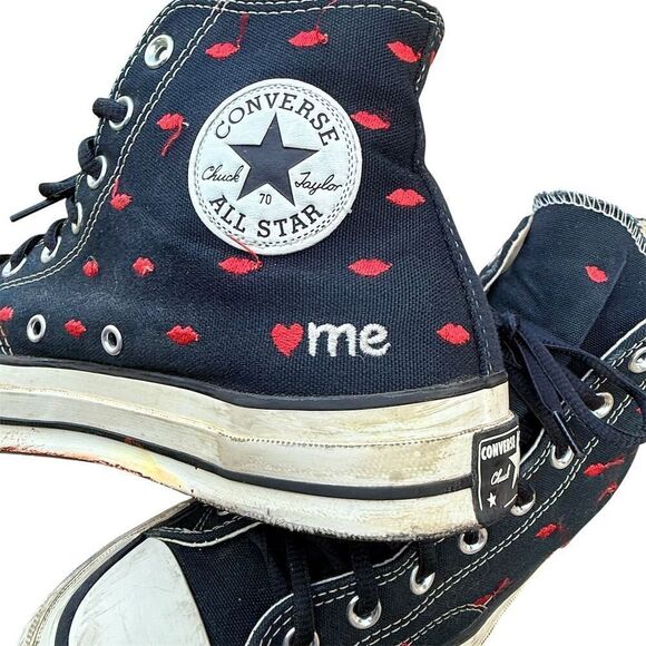 Converse Chuck Taylor All Star 70 Hi Black Embroidered Lips Sneaker 9.5 /  11.5 - Picture 7 of 15
